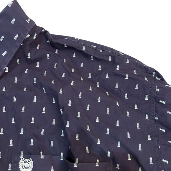 Cinch Men's Country Western Oil Derrick Print Shirt 2XL Button Down Navy Blue - Picture 5 of 8